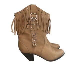 Santa Fe Boot Company Women's Brown Leather Fringe Boots, Size 8M
